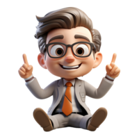 AI generated 3d a businessman sitting on a floor with smiling face on isolated transparent background png, generated with AI png