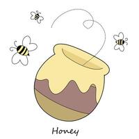 honey jar with bees vector illustration