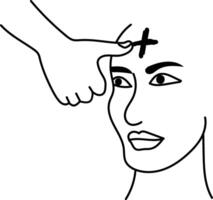 Ash Wednesday Lent Cross on Fore Head Hand Drawn Illustration vector
