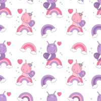 Seamless pattern with snail girl and boy on rainbow png