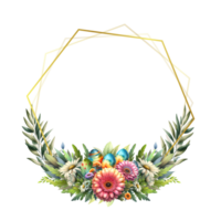 Gold Geometric Gerbera Daisy with Easter eggs leaves Frames png