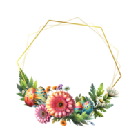 Gold Geometric Gerbera Daisy with Easter eggs leaves Frames png