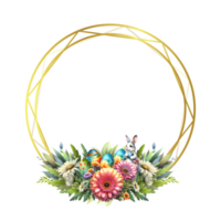 Gold Geometric Gerbera Daisy with Easter eggs leaves Frames png