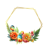 Gold geometrisch Gerbera Gänseblümchen mit Ostern Eier Blätter Frames png