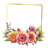 Gold Geometric Gerbera Daisy with Easter eggs leaves Frames png