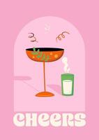 Drink, Cocktail Or Beverage Retro Pink Poster vector