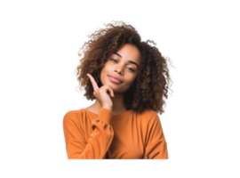 AI generated Young Brazilian woman pointing finger to the side png