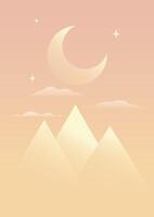 Night with moon and beautiful Egyptian pyramids. Dreamy vector wallpaper - Giza pyramids