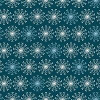 Seamless Christmas pattern with white snowflakes on dark blue background. Winter decoration. vector