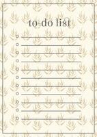 To do list planner template with flora. Beige background blank printable sheet. Time management sample vector