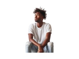 ai gerado jovem africano americano masculino sentado em uma em branco painel png