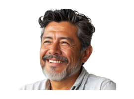 AI generated Middle age hispanic man looking away to side with smile on face png