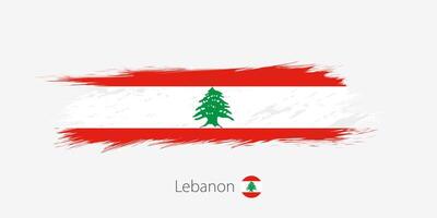 Flag of Lebanon, grunge abstract brush stroke on gray background. vector