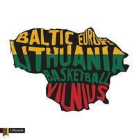 tipografía mapa silueta de Lituania en negro y bandera colores. vector