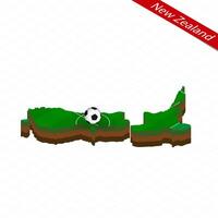 Isometric map of New Zealand with soccer field. Football ball in center of football pitch. vector