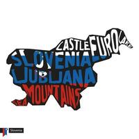 Typography map silhouette of Slovenia in black and flag colors. vector