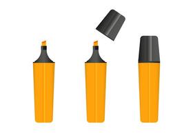 Orange highlighter marker, 3 versions of marker in orange color. vector