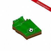 Isometric map of US state Washington with soccer field. Football ball in center of football pitch. vector