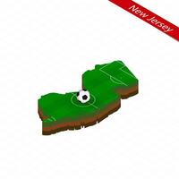 Isometric map of US state New Jersey with soccer field. Football ball in center of football pitch. vector