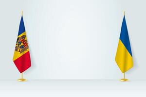 Moldova and Ukraine flag on indoor flagpole, meeting concept between Ukraine and Moldova. vector