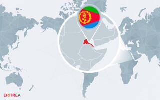 mundo mapa centrado en America con magnificado eritrea vector