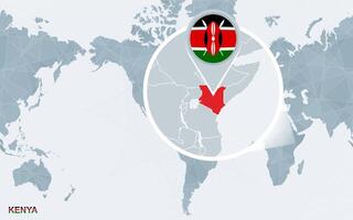 World map centered on America with magnified Kenya. vector