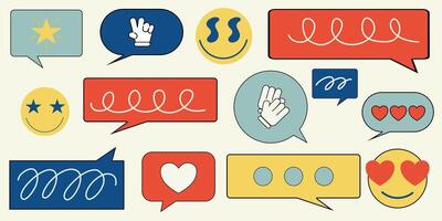 A set of retro-style signs, messages and emojis. A concept for social communities and social networks. vector