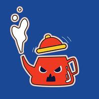 A sticker expressing anger, negativity and irritation. A cartoon teapot boiling with indignation. vector