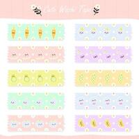 Cute hand-drawn washi tape set vector