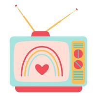 Happy Valentine tv. Romantic movie on TV. The heart and rainbow on the TV screen. LGBTQ. Trendy flat vector illustration. Vector illustration