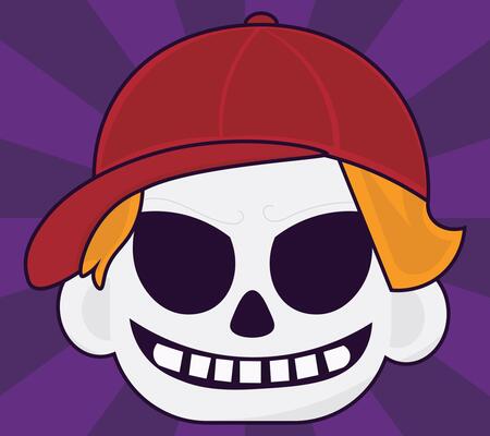 Boy with skull cap and mask smiling, vector pattern illustration