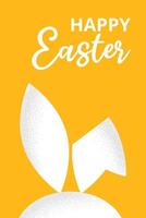 Festive card for Happy Easter with rabbit ears and typography. Bunny from simple geometric shapes with grainy texture. Trendy minimalist design for poster, banner, invitation, label. vector