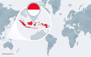 World map centered on America with magnified Indonesia. vector