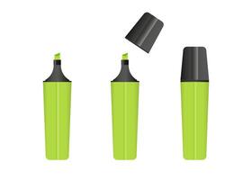 Green highlighter marker, 3 versions of marker in green color. vector