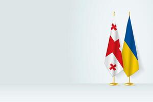 Flags of Georgia and Ukraine on flag stand, meeting between two countries. vector