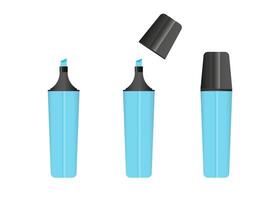 Blue highlighter marker, 3 versions of marker in blue color. vector