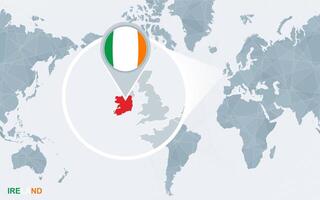 mundo mapa centrado en America con magnificado Irlanda. vector