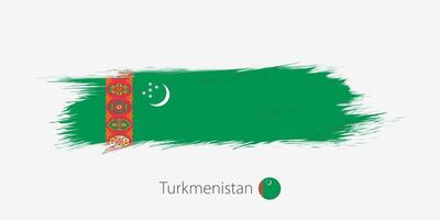 Flag of Turkmenistan, grunge abstract brush stroke on gray background. vector