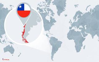 World map centered on America with magnified Chile. vector