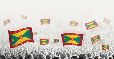 Abstract crowd with flag of Grenada. Peoples protest, revolution, strike and demonstration with flag of Grenada. vector