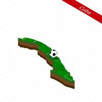 Isometric map of Cuba with soccer field. Football ball in center of football pitch. vector