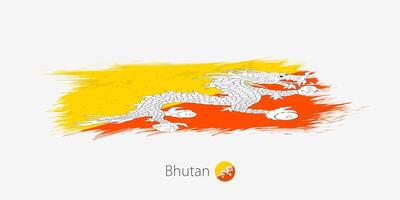 Flag of Bhutan, grunge abstract brush stroke on gray background. vector