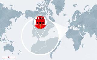 mundo mapa centrado en America con magnificado Gibraltar. vector