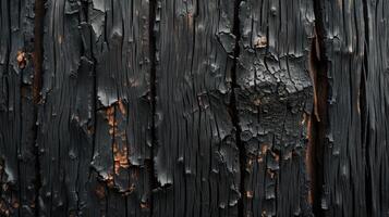 AI generated A burnt wood texture background exudes rustic charm and natural warmth with its rugged appearance. Ai Generated photo