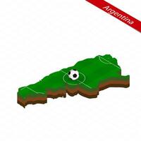 Isometric map of Argentina with soccer field. Football ball in center of football pitch. vector