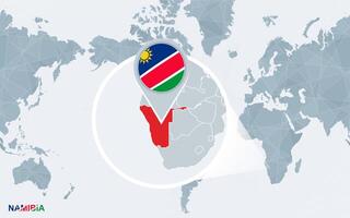 mundo mapa centrado en America con magnificado Namibia. vector