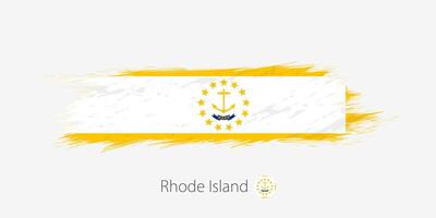 Flag of Rhode Island US State, grunge abstract brush stroke on gray background. vector