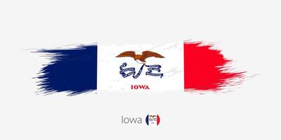 Flag of Iowa US State, grunge abstract brush stroke on gray background. vector