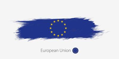 Flag of European Union, grunge abstract brush stroke on gray background. vector