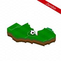 Isometric map of Zambia with soccer field. Football ball in center of football pitch. vector